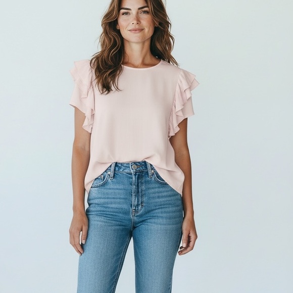 Tops - Women’s Blouse Small Pink Flutter Sleeve Minimalist Soft Girl Casual Chic Top